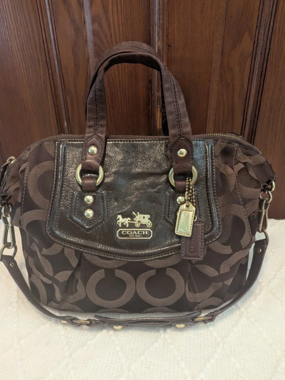 COACH Brown 14294 MADISON AUDREY OP ART SATCHEL SHOULDER BAG HANDBAG